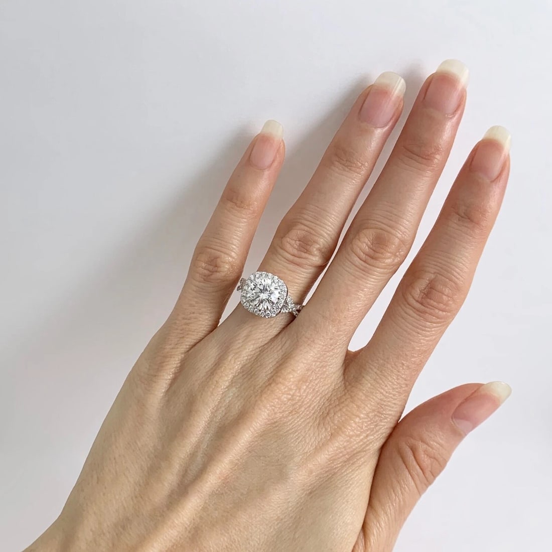 GIA Round Cushion Halo Diamond Engagement Ring 14K White Gold 2.41 CTW, 4.84 Gr - 3