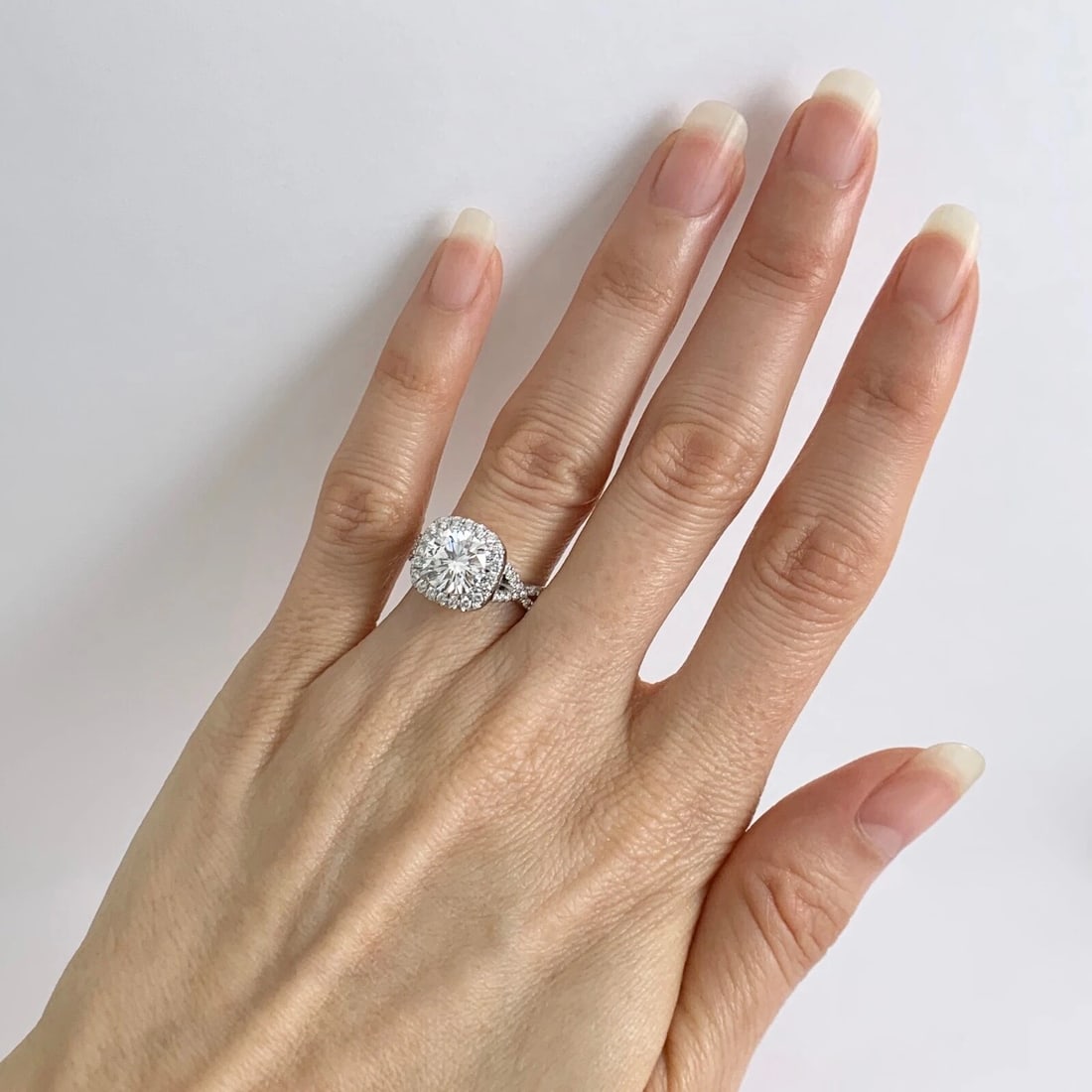GIA Round Cushion Halo Diamond Engagement Ring 14K White Gold 2.41 CTW, 4.84 Gr - 4