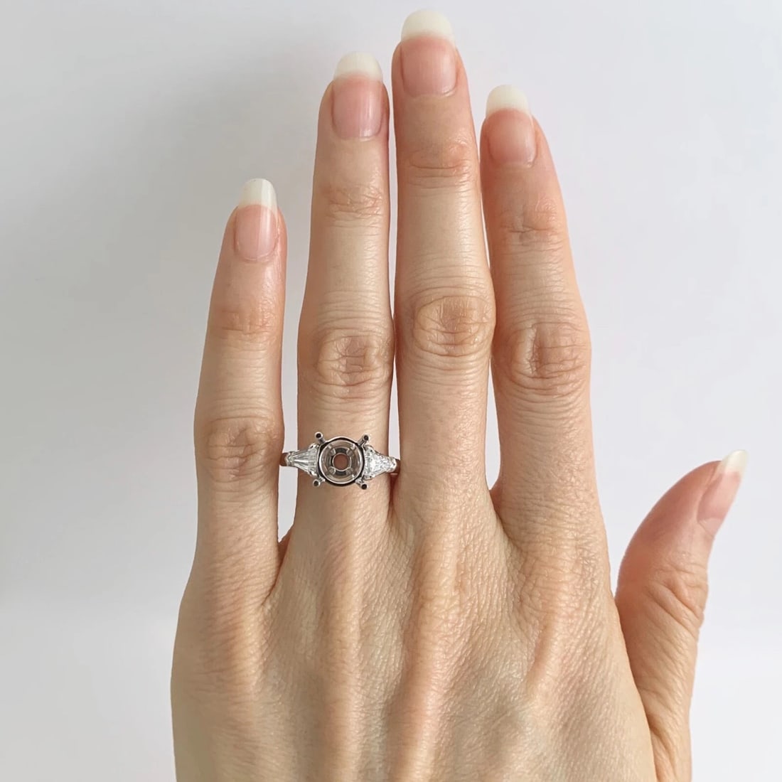 Shield Diamond Engagement Ring Setting Mounting 14K White Gold .75 CTW - 2