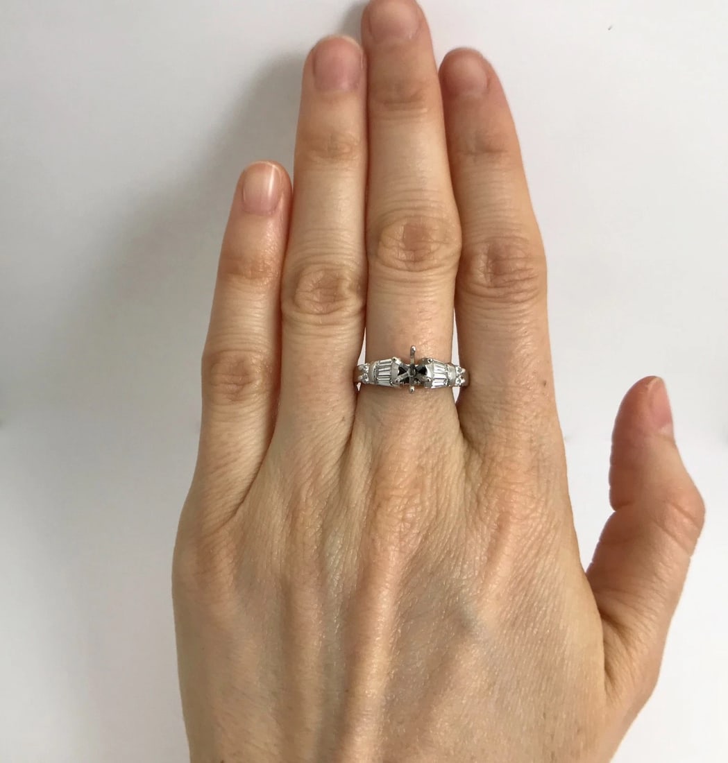Tapered Baguette Round Diamond Platinum Engagement Ring Setting Mounting .70 CTW - 2