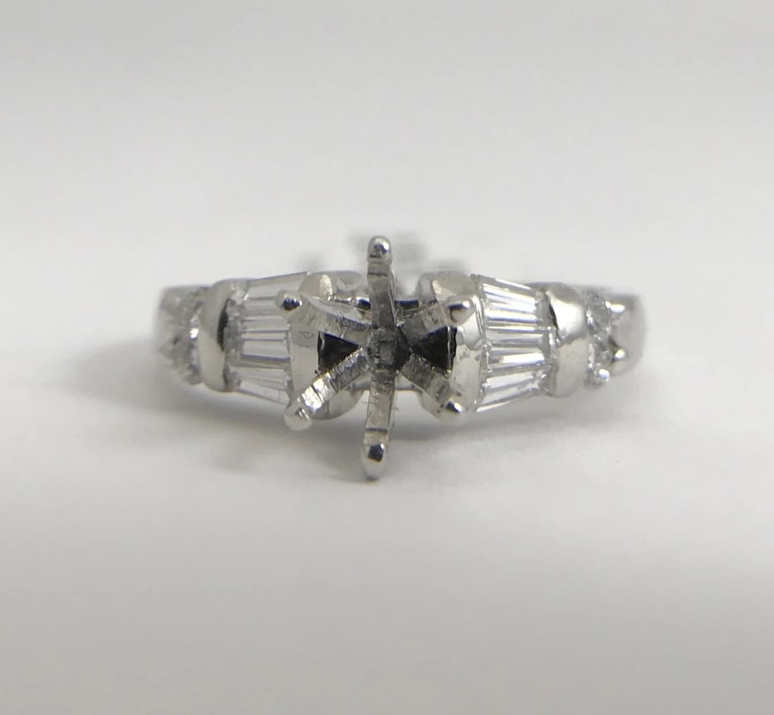 Tapered Baguette Round Diamond Platinum Engagement Ring Setting Mounting .70 CTW - 4