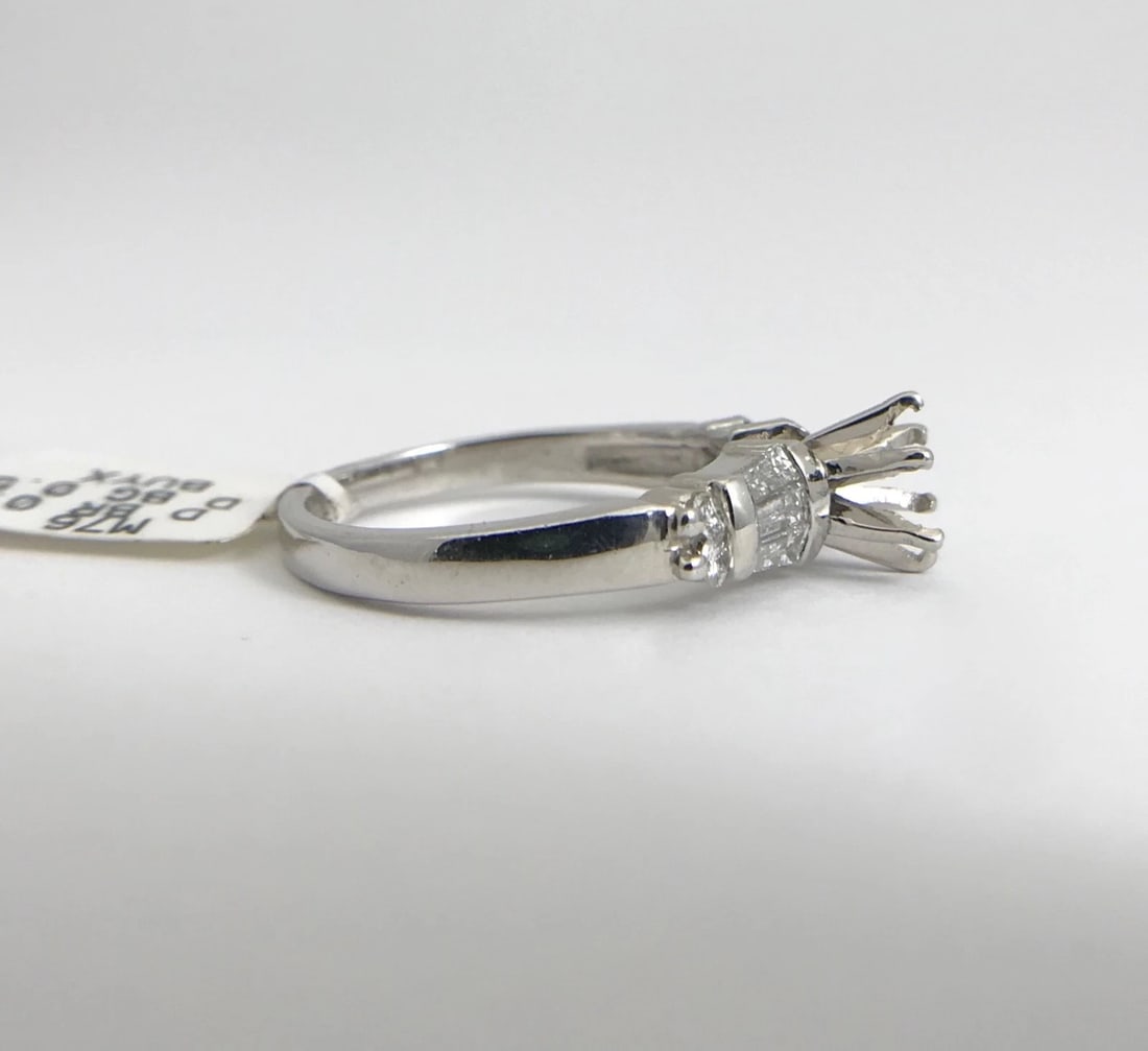 Tapered Baguette Round Diamond Platinum Engagement Ring Setting Mounting .70 CTW - 8