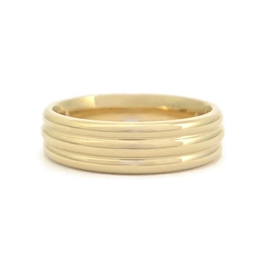 Men's Wide Ribbed Grooved Plain Wedding Band Ring 14K Yellow Gold, Size 10, 6 mm (1 of 7)