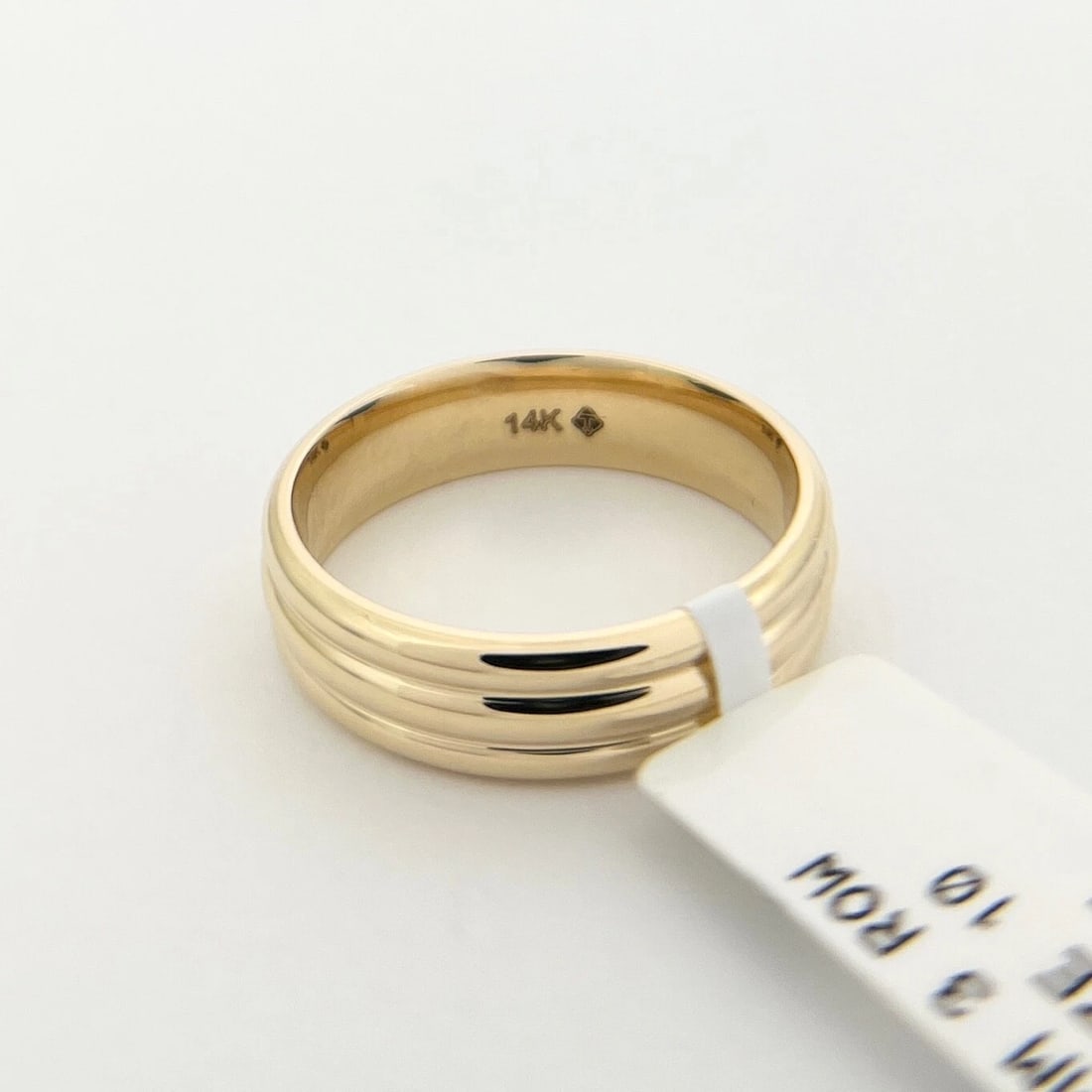 Men's Wide Ribbed Grooved Plain Wedding Band Ring 14K Yellow Gold, Size 10, 6 mm - 7