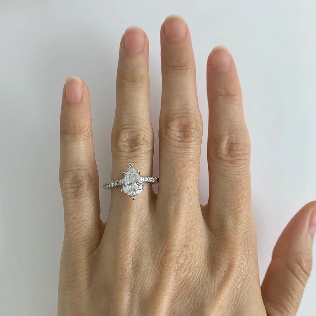 Pear Diamond Engagement Ring Setting Mounting 14K White Gold, .30 CTW, 3.22 Gram - 2