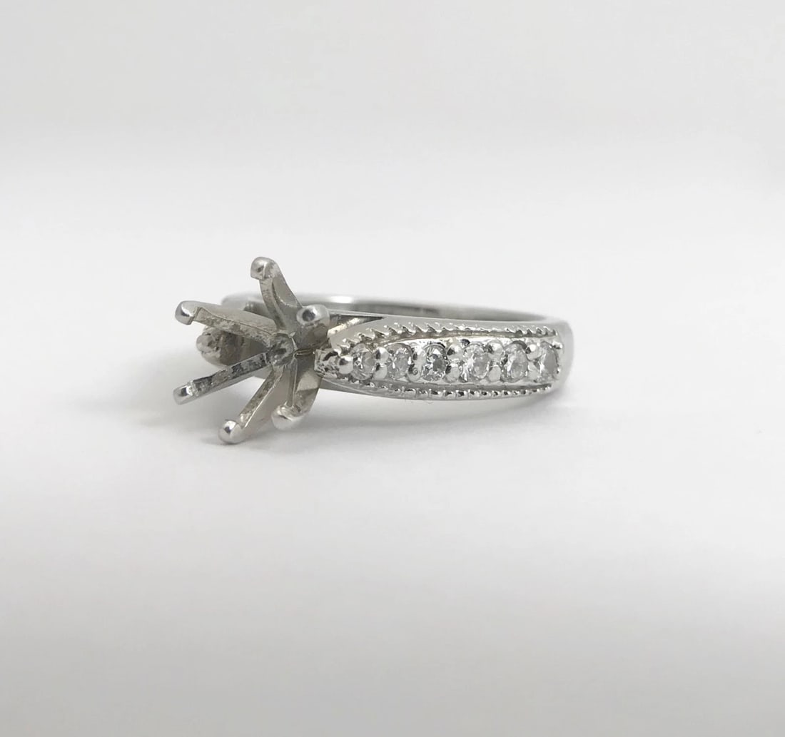 6-Prong Round Milgrain Diamond Platinum Engagement Ring Setting Mounting .15 CTW - 11