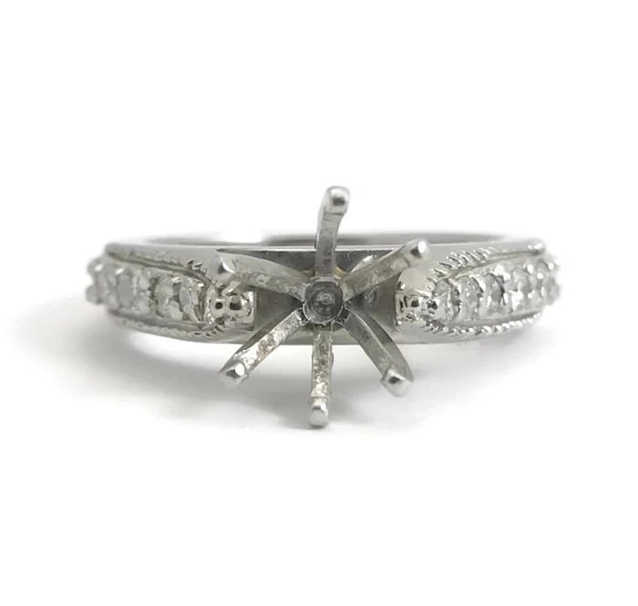 6-Prong Round Milgrain Diamond Platinum Engagement Ring Setting Mounting .15 CTW: 6-Prong Round Milgrain Diamond Platinum Engagement Ring Setting Mounting .15 CTW This gorgeous diamond engagement ring mounting will be something she will love forever. Ready to house a sparkling