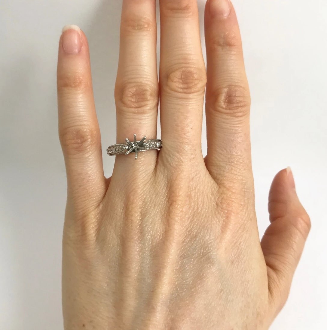 6-Prong Round Milgrain Diamond Platinum Engagement Ring Setting Mounting .15 CTW - 4