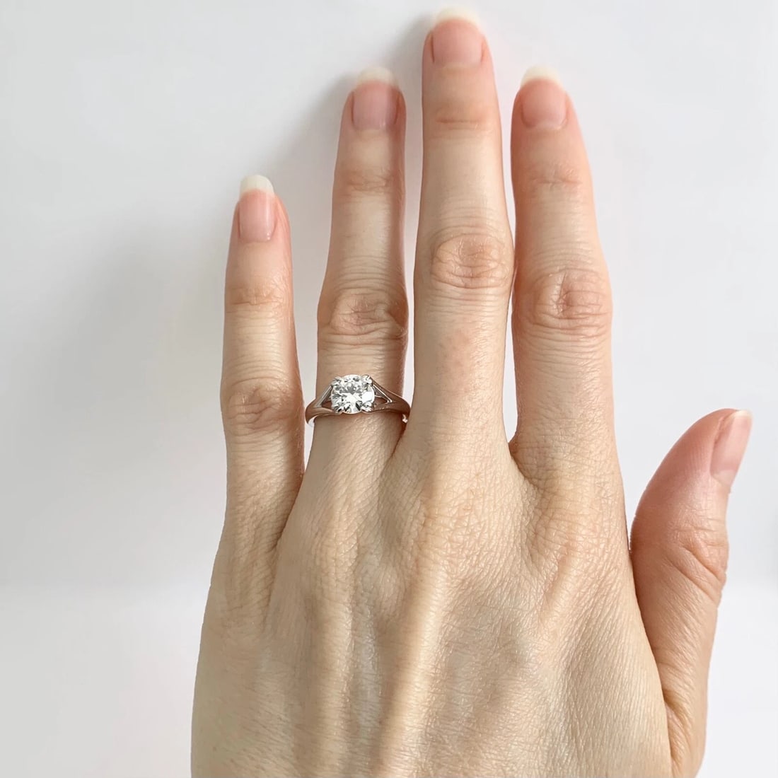 EGL Round Solitaire Diamond Split Shank Engagement Ring 14K White Gold, .89 CT - 2