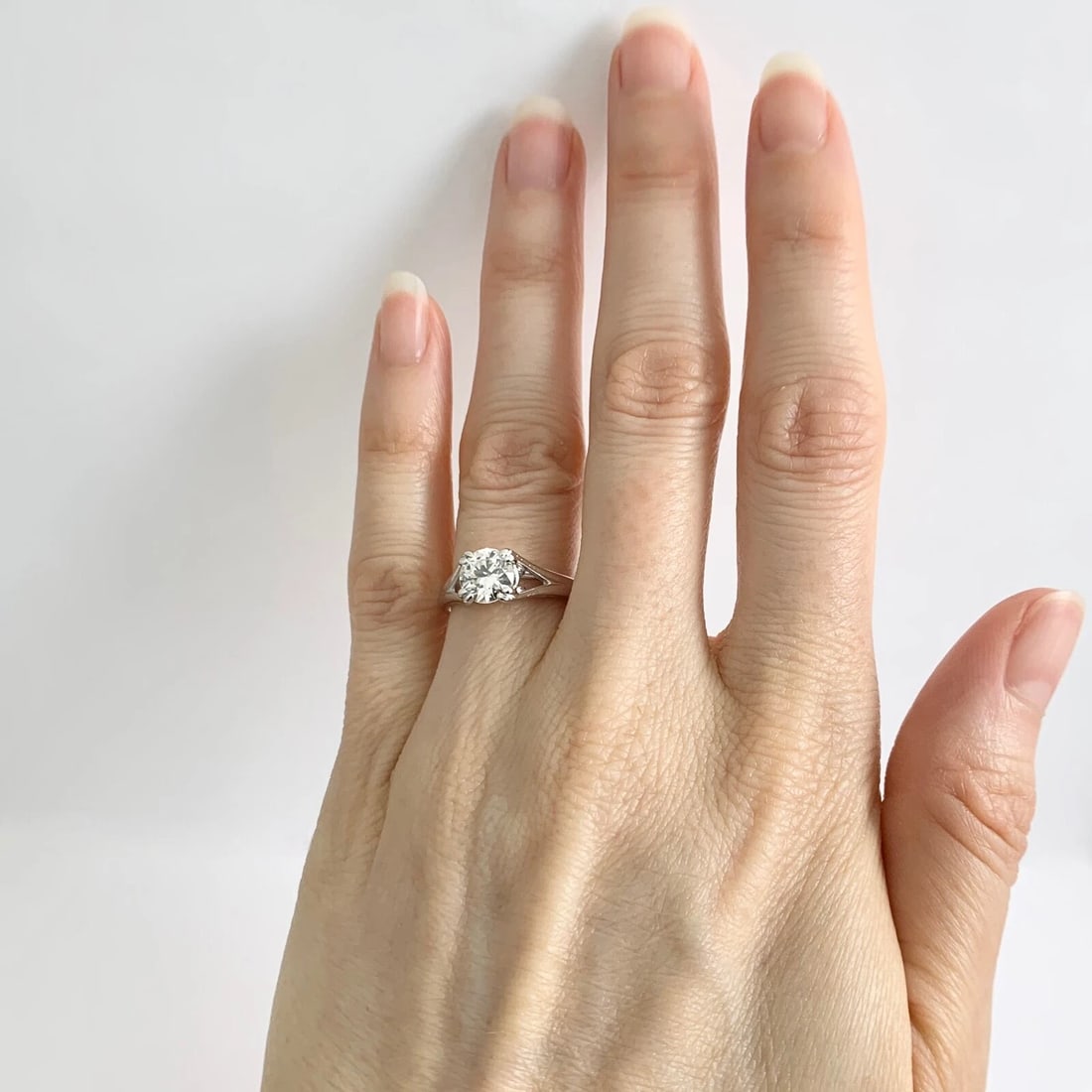 EGL Round Solitaire Diamond Split Shank Engagement Ring 14K White Gold, .89 CT - 3
