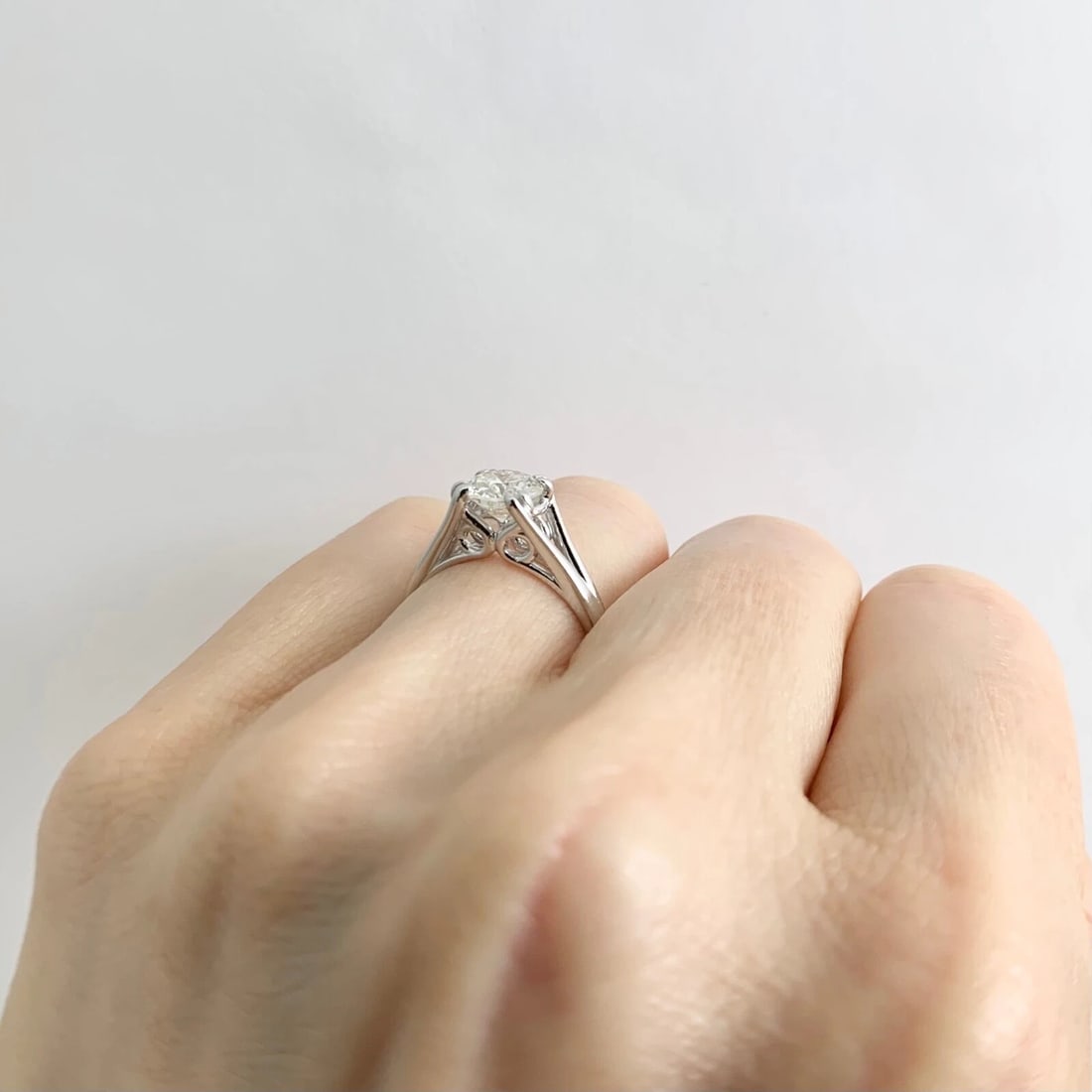 EGL Round Solitaire Diamond Split Shank Engagement Ring 14K White Gold, .89 CT - 4