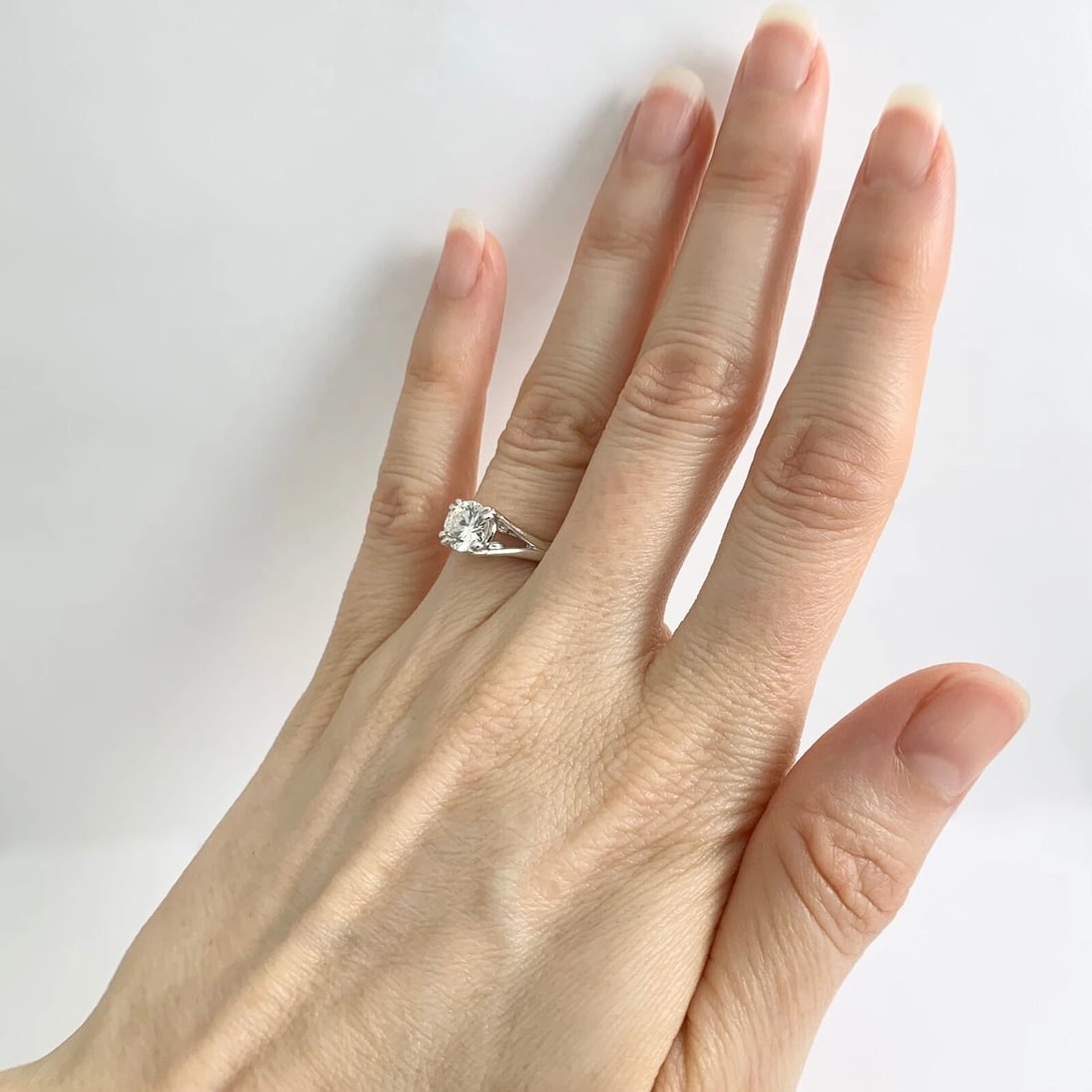 EGL Round Solitaire Diamond Split Shank Engagement Ring 14K White Gold, .89 CT - 7