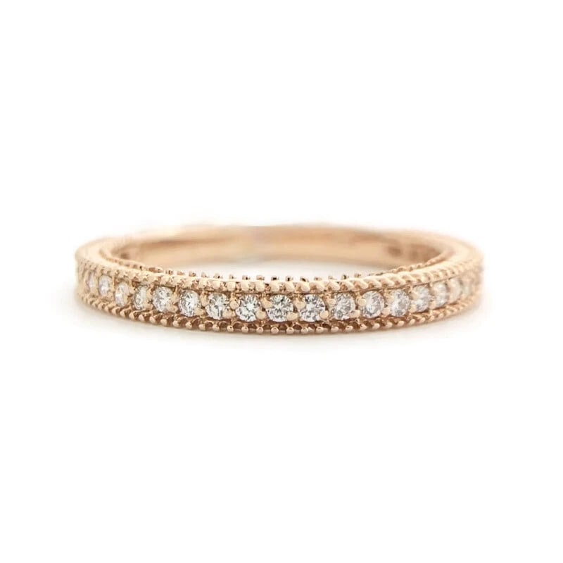 Round Diamond Milgrain Wedding Band Ring 14K Pink Rose Gold .25 CTW: Round Diamond Milgrain Wedding Band Ring 14K Pink Rose Gold .25 CTW This is a beautiful diamond statement and anniversary ring! Don't hesitate to ask any questions! Diamonds: 33 round brilliant cuts