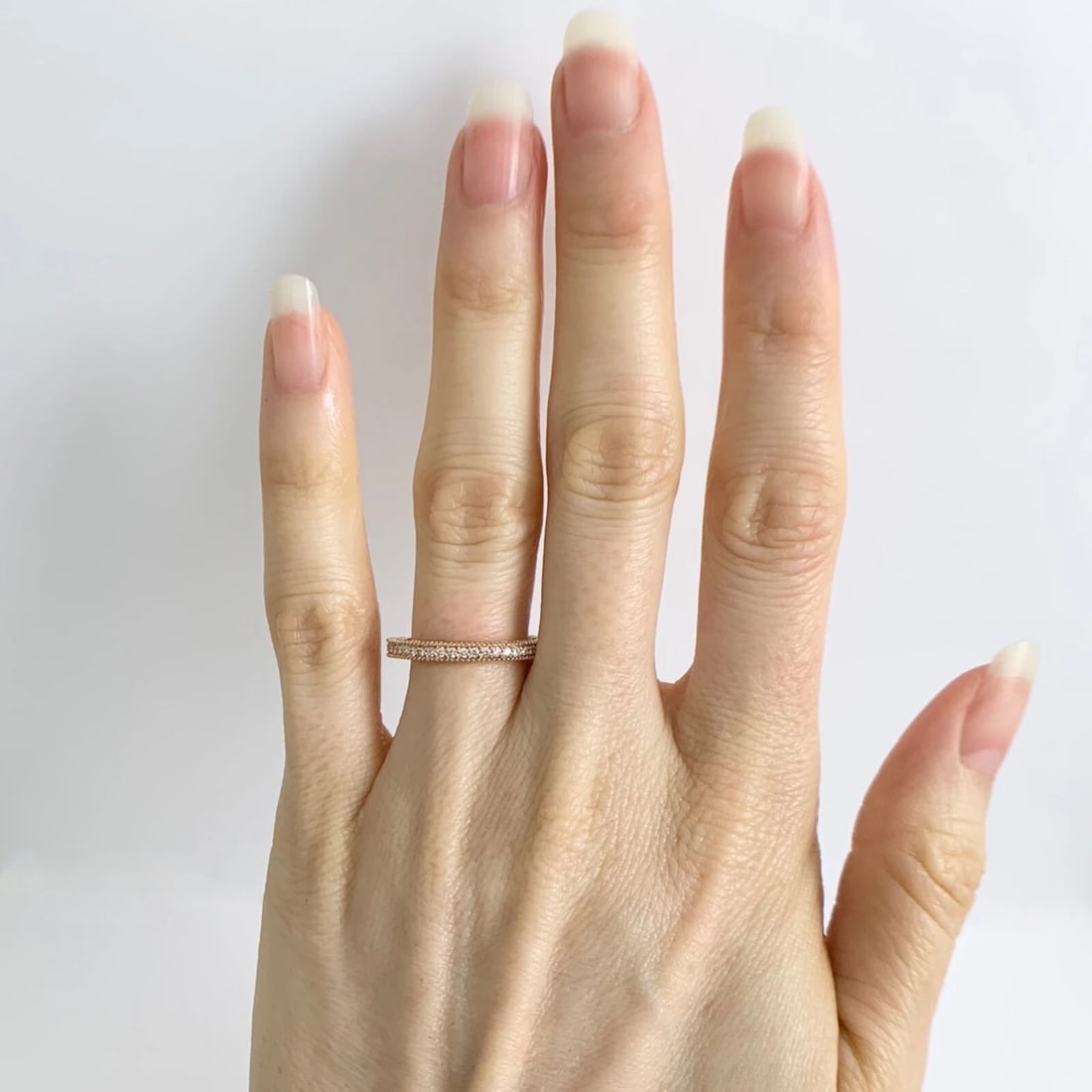 Round Diamond Milgrain Wedding Band Ring 14K Pink Rose Gold .25 CTW - 2
