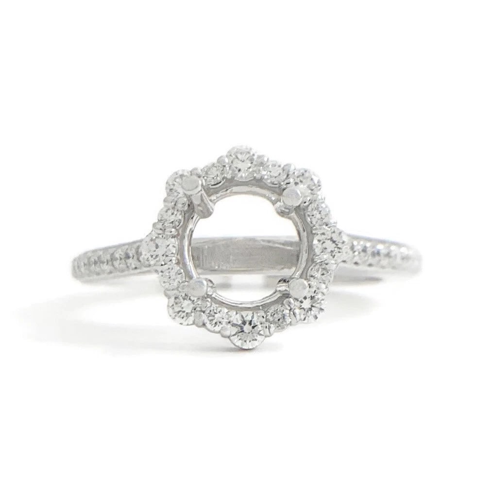 Big Little Round Halo Diamond Engagement Ring Setting Mounting 14K White Gold: Big Little Round Halo Diamond Engagement Ring Setting Mounting 14K White Gold This is a gorgeous diamond engagement ring mounting ready to house a diamond or gemstone of your choice. Don't hesitate to
