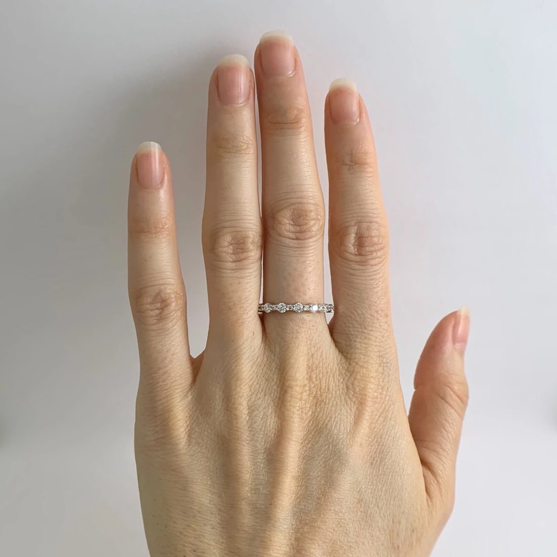 Big Small Round Diamond Wedding Band Anniversary Ring 14K White Gold, 2.35 Grams - 2