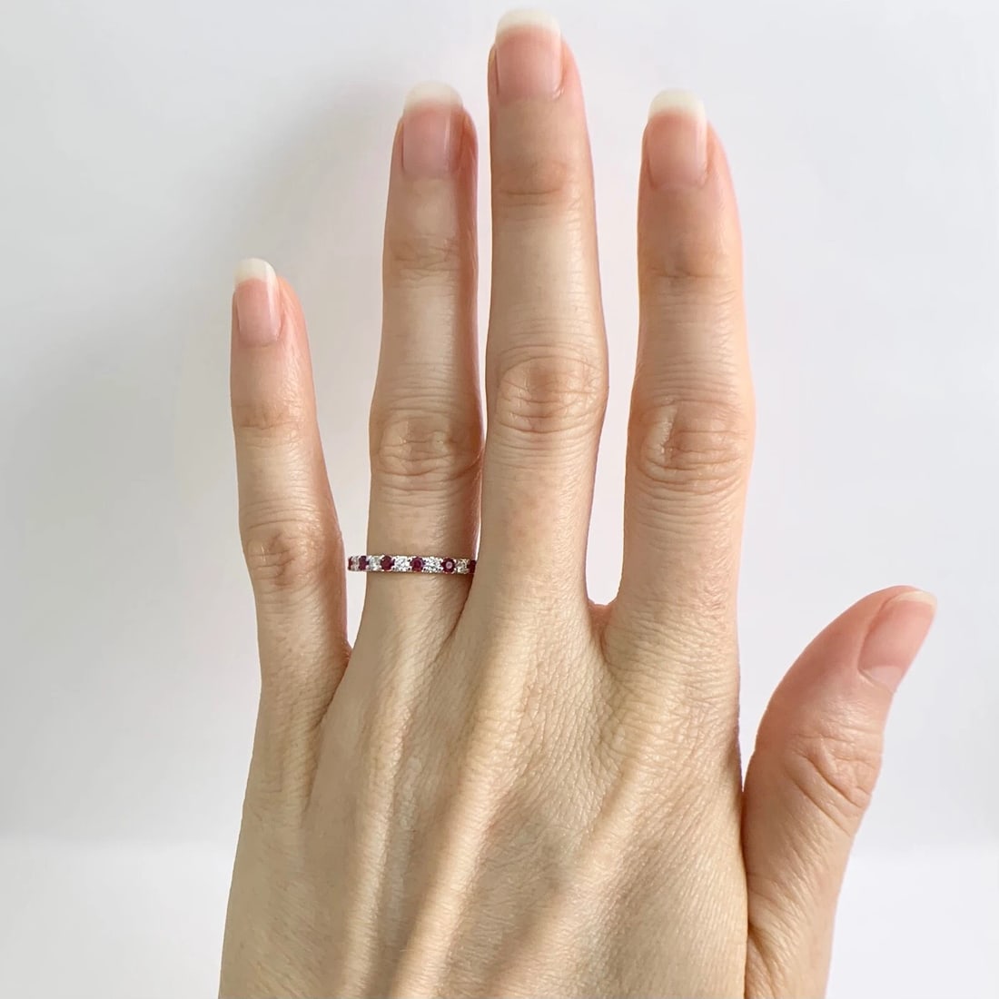Ruby Diamond Ring Gemstone Wedding Band 14K White Gold, .49 CTW - 4