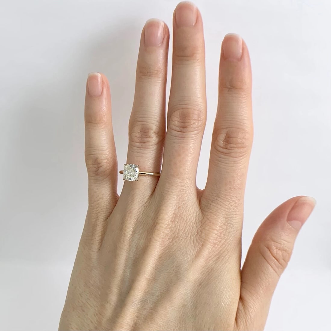 Cushion Solitaire Diamond Engagement Ring 14K Yellow Gold, 1.51 CT - 2