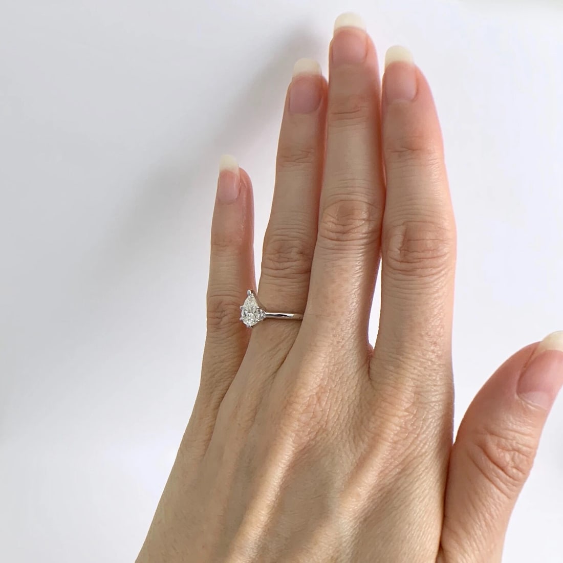 Pear Solitaire Diamond Engagement Ring 14K White Gold .82 CT, 2.29 Grams - 3