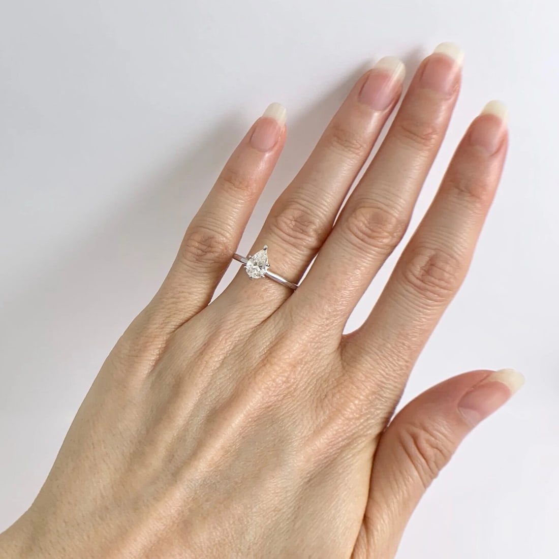 Pear Solitaire Diamond Engagement Ring 14K White Gold .82 CT, 2.29 Grams - 4