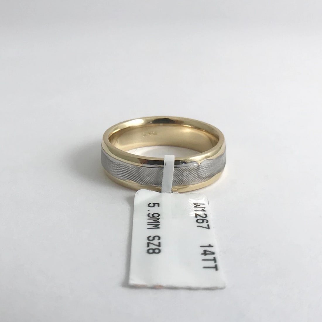 Men's Two-Tone Wedding Band Ring 14K Yellow White Gold Size 8, 5.9 mm, 7.6 Grams - 10