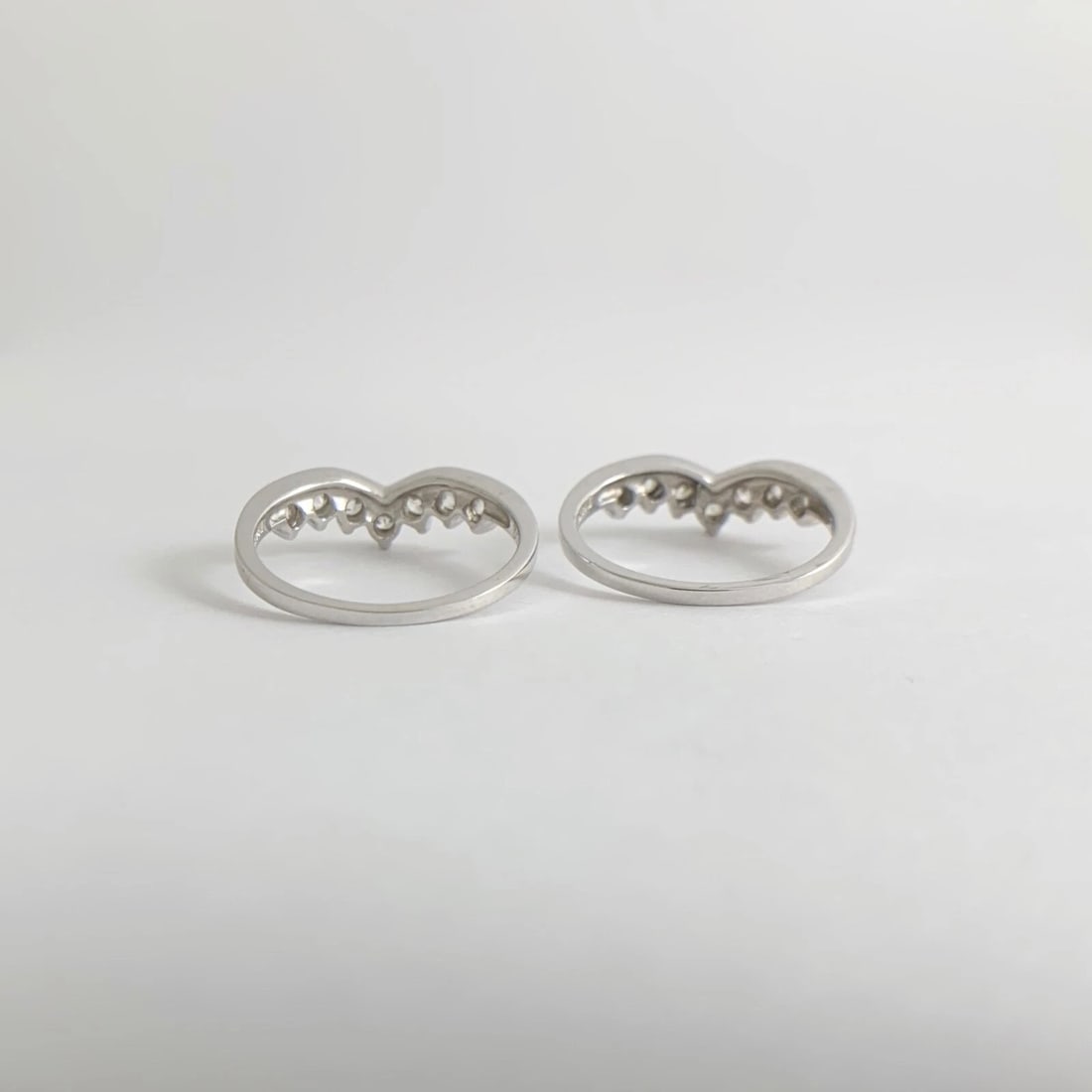 CZ Cubic Zirconia Curved Matching Wedding Band Ring Set 14K White Gold, 3.65 Gr - 10
