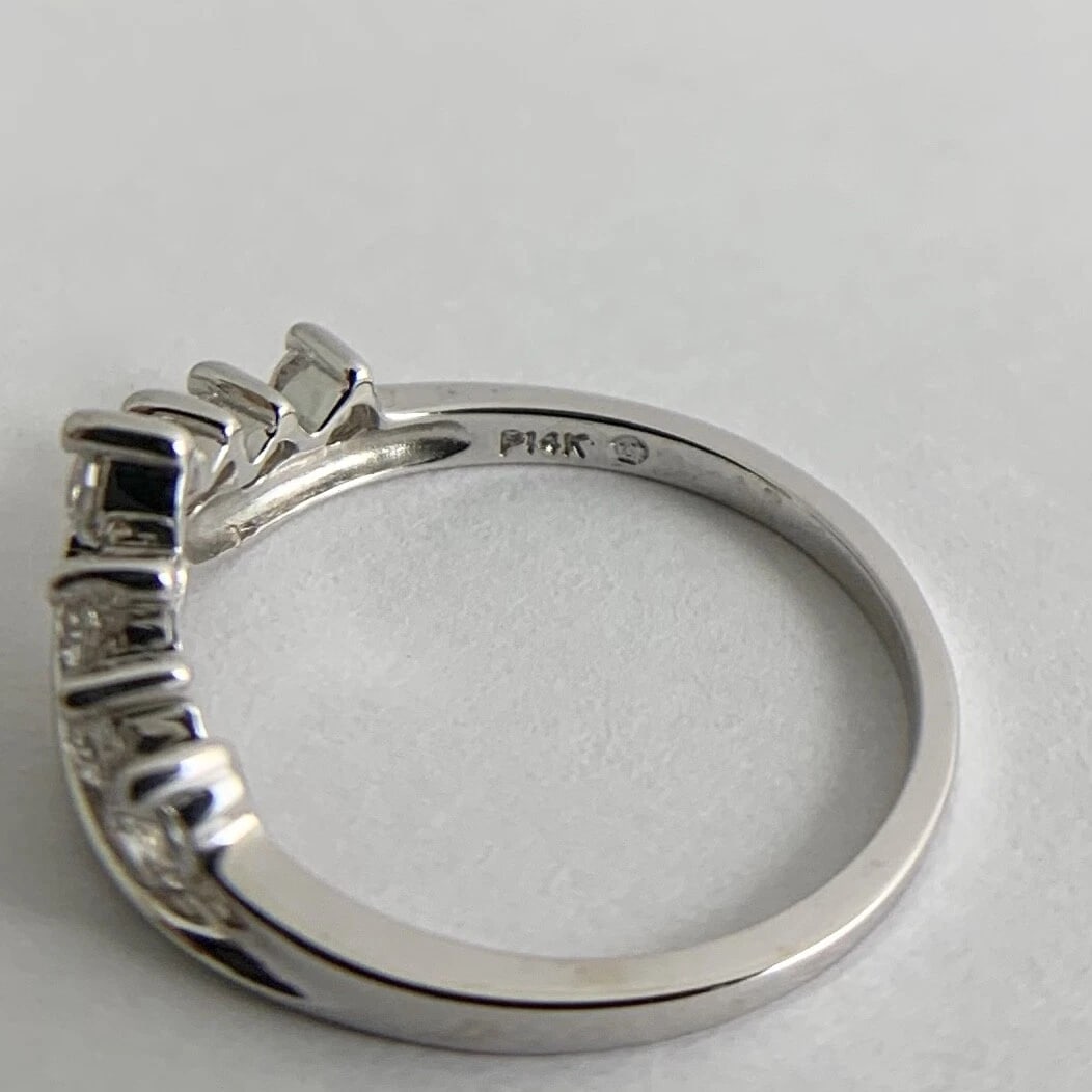 CZ Cubic Zirconia Curved Matching Wedding Band Ring Set 14K White Gold, 3.65 Gr - 11