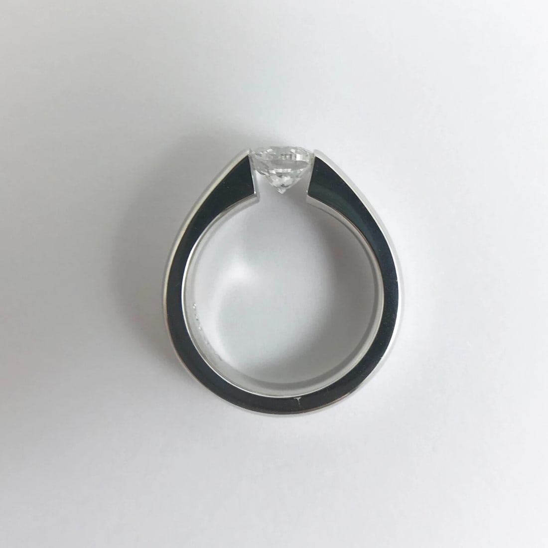 Certified Round Diamond Wide Tension Set Engagement Ring 14K White Gold .96 CT - 9