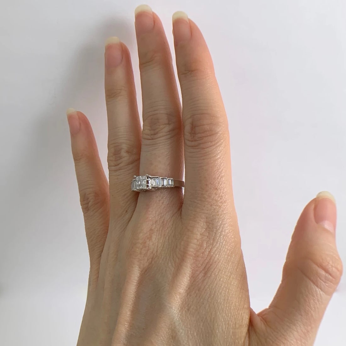 Princess Baguette Invisible Set Diamond Engagement Ring 14K White Gold, 3.24 Gr - 3