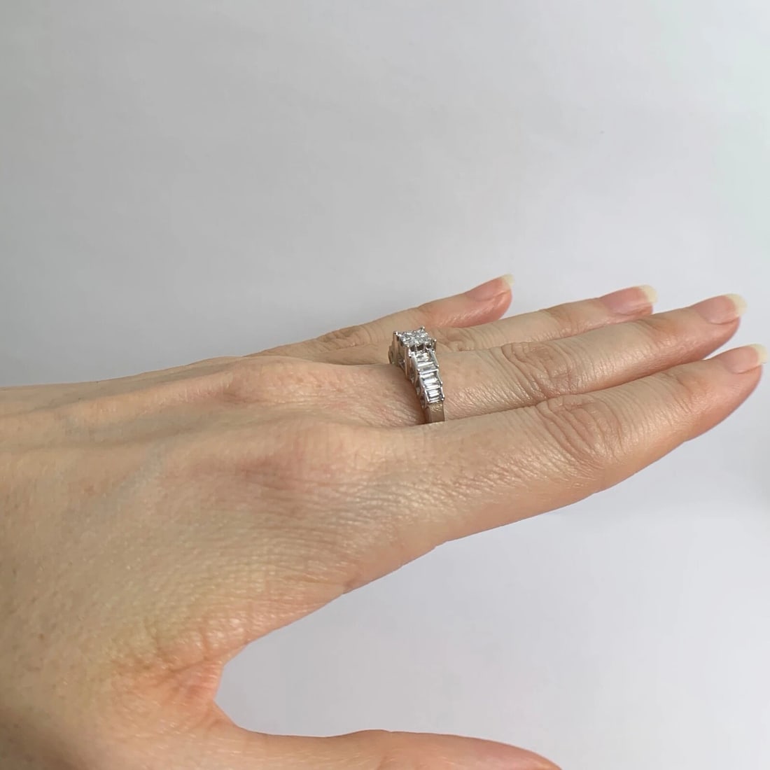 Princess Baguette Invisible Set Diamond Engagement Ring 14K White Gold, 3.24 Gr - 4