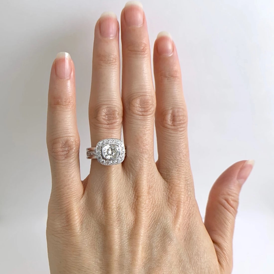 Cushion Diamond Bezel Halo Eternity Engagement Ring 18K White Gold, 3.30 CTW - 2