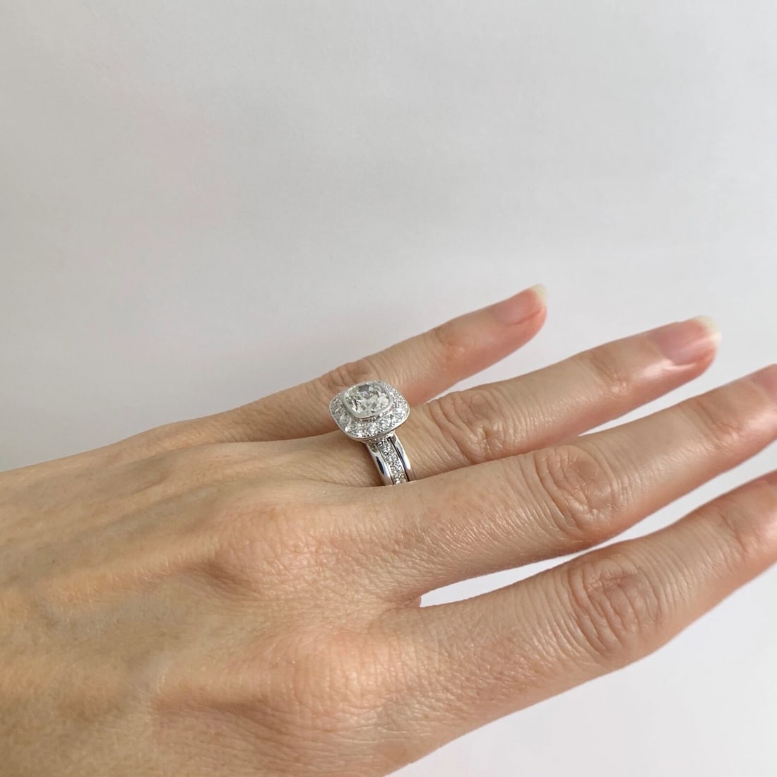 Cushion Diamond Bezel Halo Eternity Engagement Ring 18K White Gold, 3.30 CTW - 4