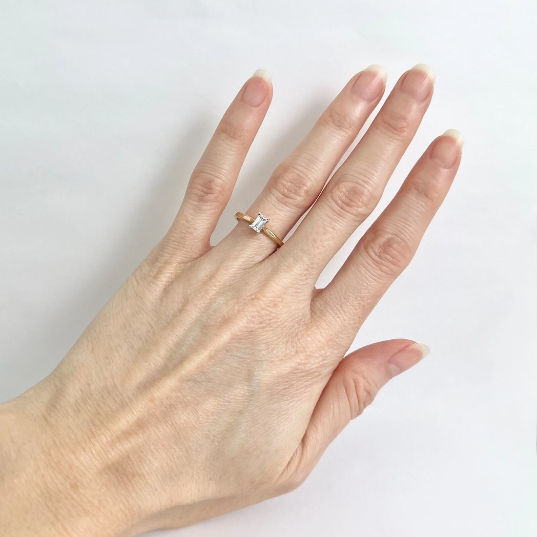 Emerald Cut Diamond Solitaire Engagement Ring 18K Yellow Gold, .35 CT - 4