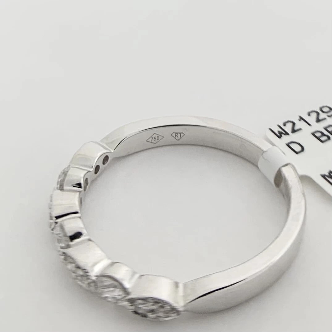Marquise Round Diamond Wedding Band Ring 18K White Gold, .35 CTW - 10
