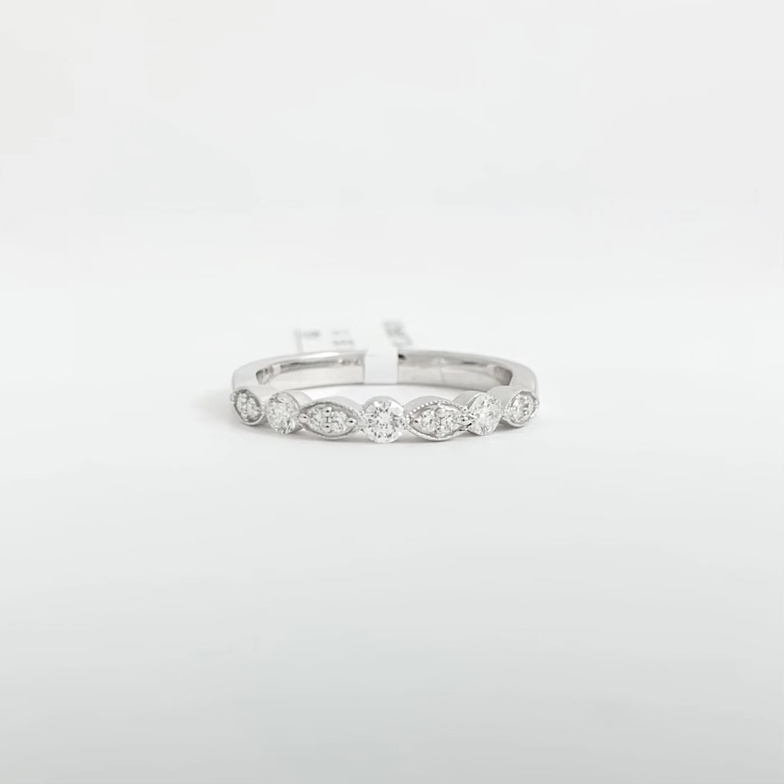Marquise Round Diamond Wedding Band Ring 18K White Gold, .35 CTW - 7