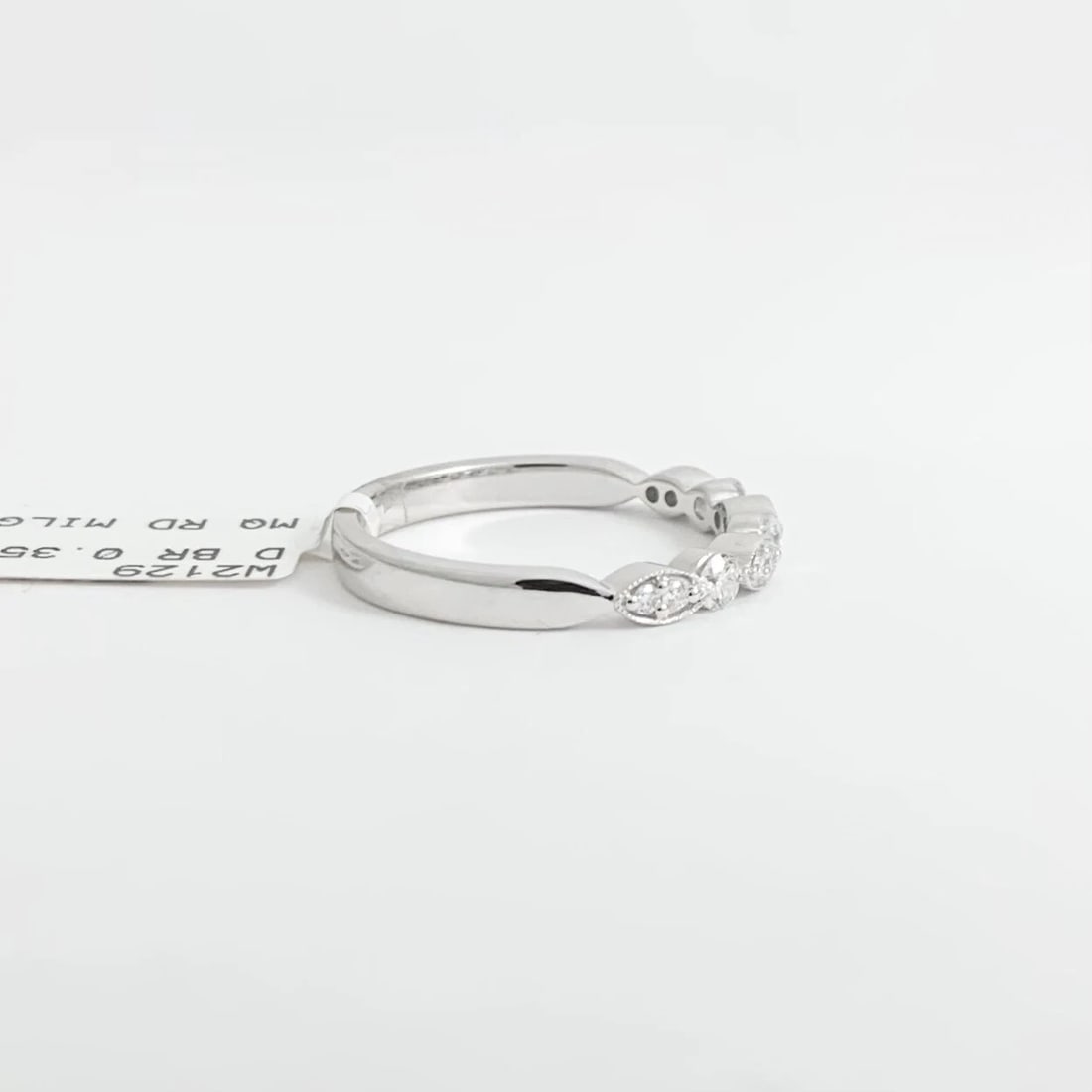 Marquise Round Diamond Wedding Band Ring 18K White Gold, .35 CTW - 8