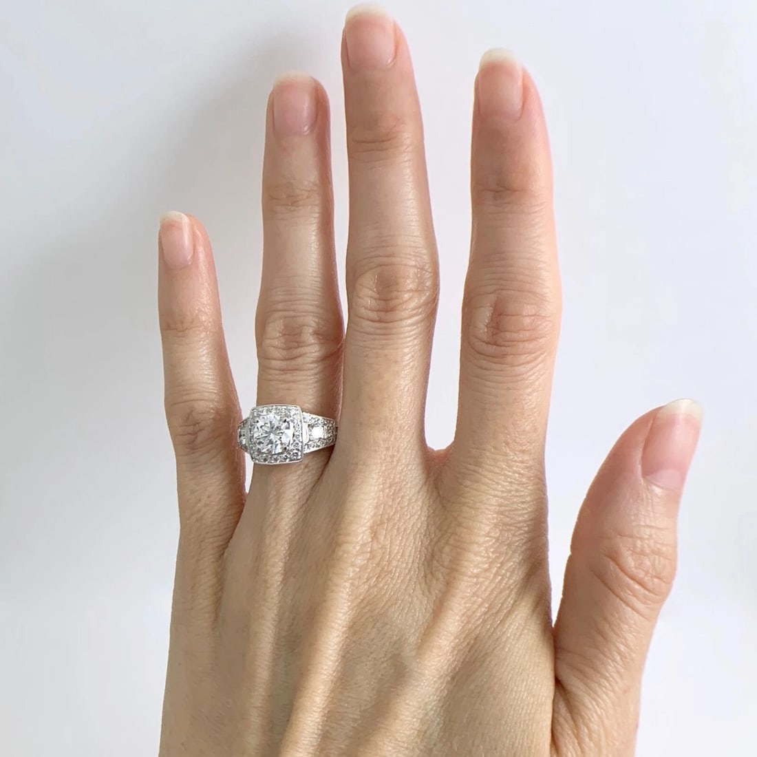 Cushion Milgrain Halo Pave Diamond Engagement Ring 14K White Gold 2.00 CTW - 2