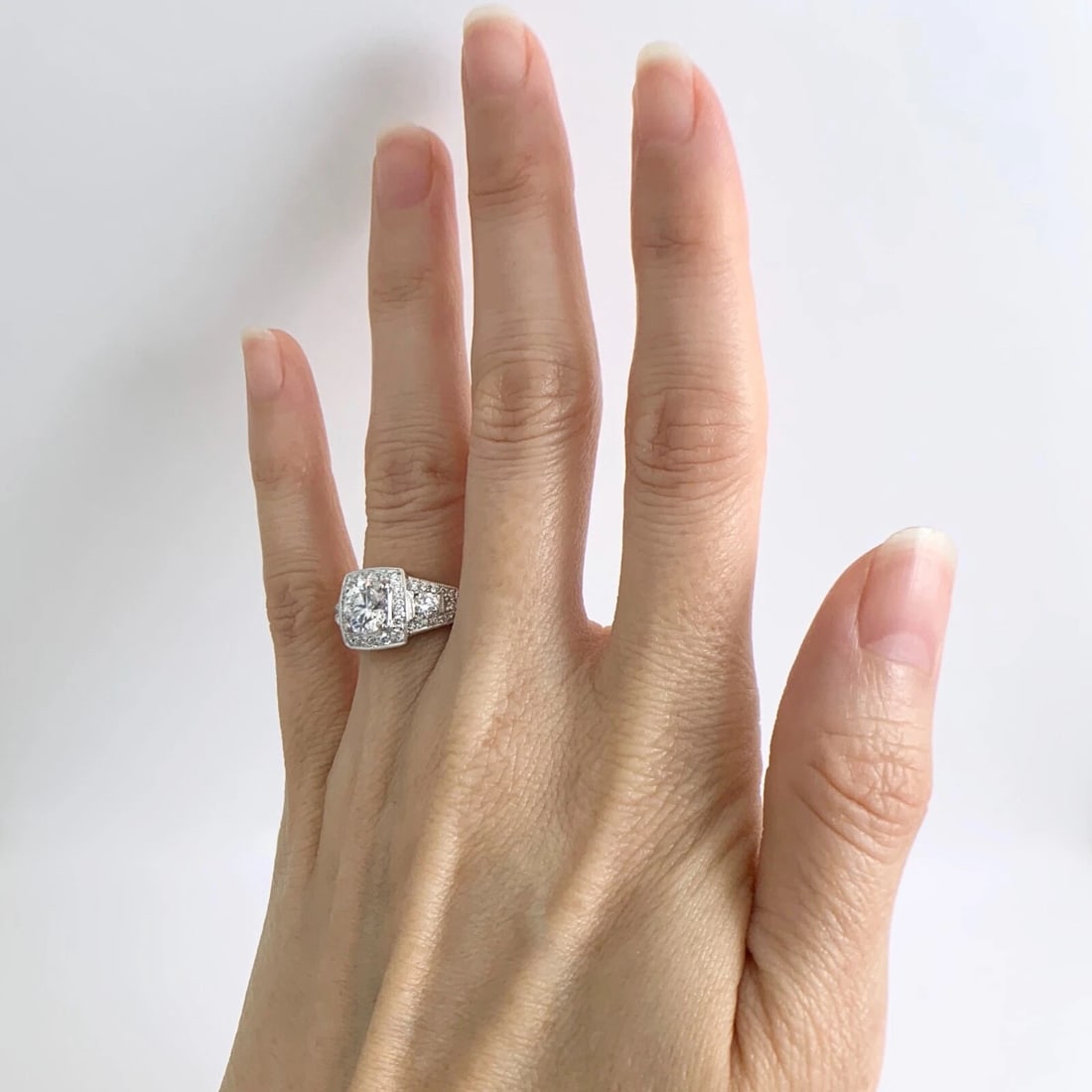 Cushion Milgrain Halo Pave Diamond Engagement Ring 14K White Gold 2.00 CTW - 3