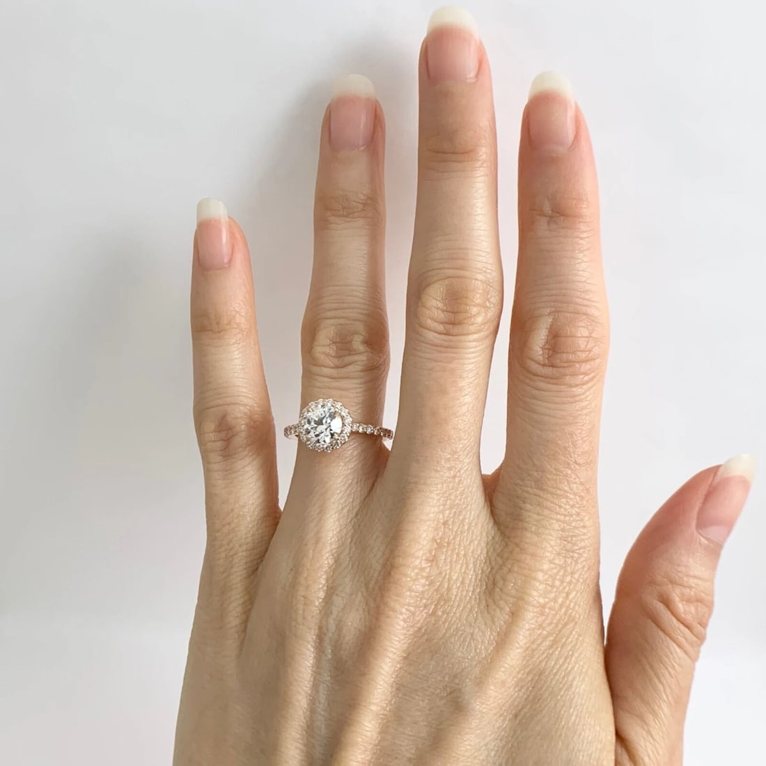 GIA Round Diamond Halo Engagement Ring 18K Pink Rose Gold, 1.45 CTW - 2