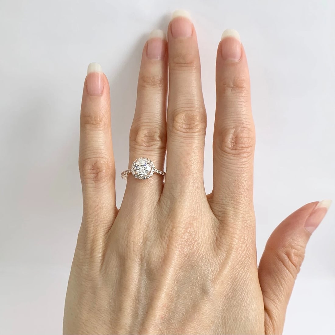 GIA Round Diamond Halo Engagement Ring 18K Pink Rose Gold, 1.45 CTW - 4