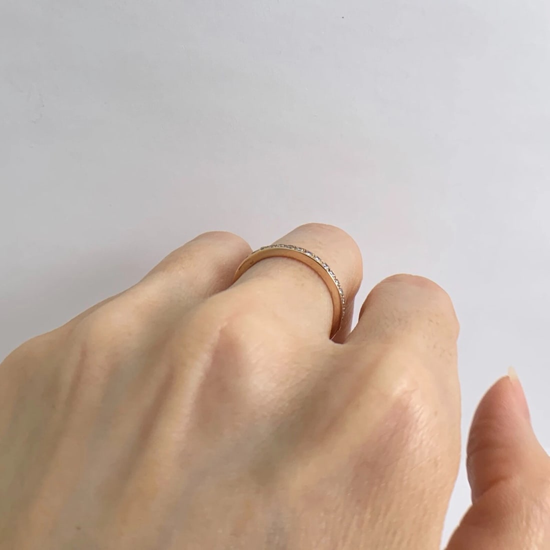 Thin Pave Diamond Wedding Band Ring 18K Pink Rose Gold .27 CTW - 5