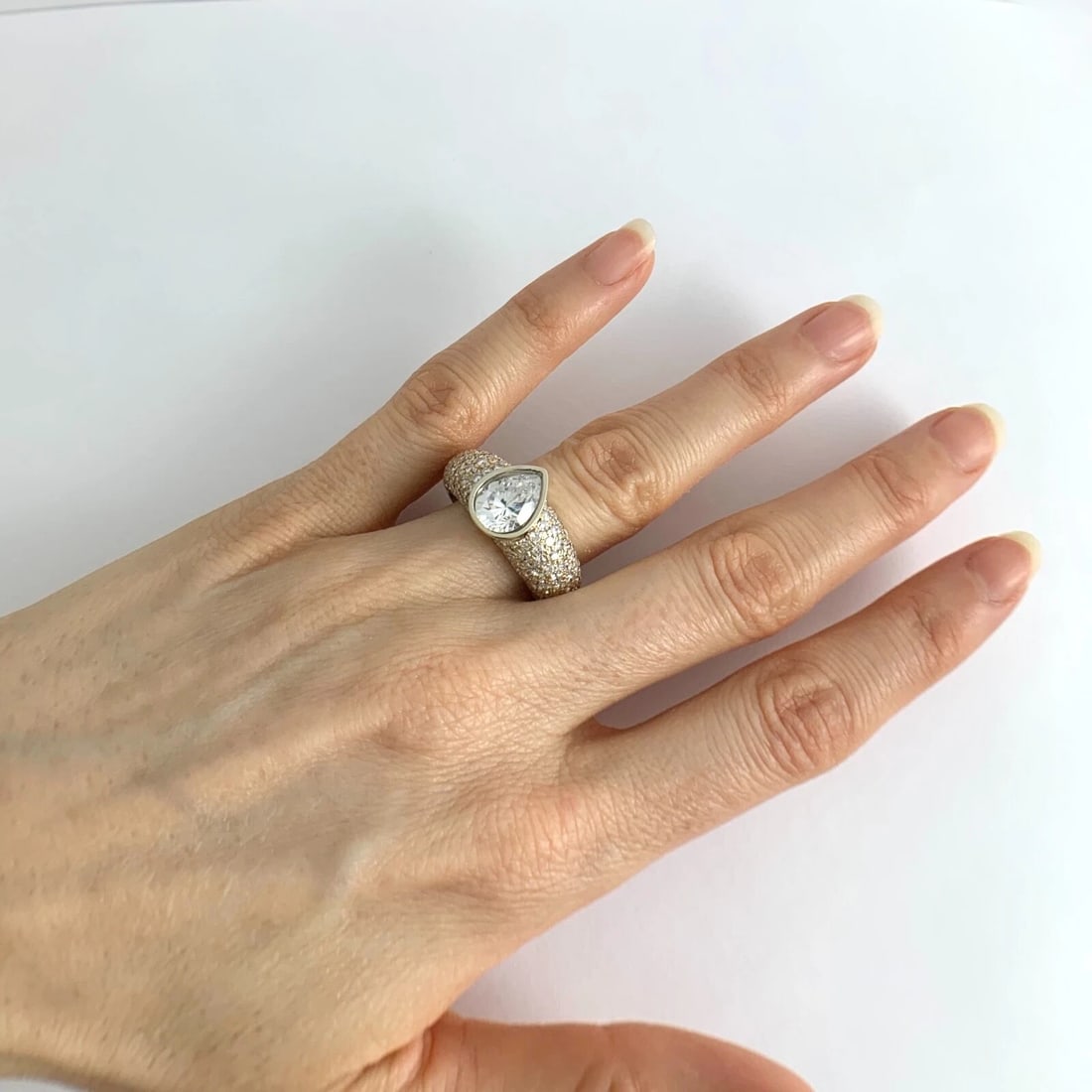 Pave Diamond Pear Bezel Engagement Ring Setting Mounting 14K Yellow Gold 10.22 G - 6
