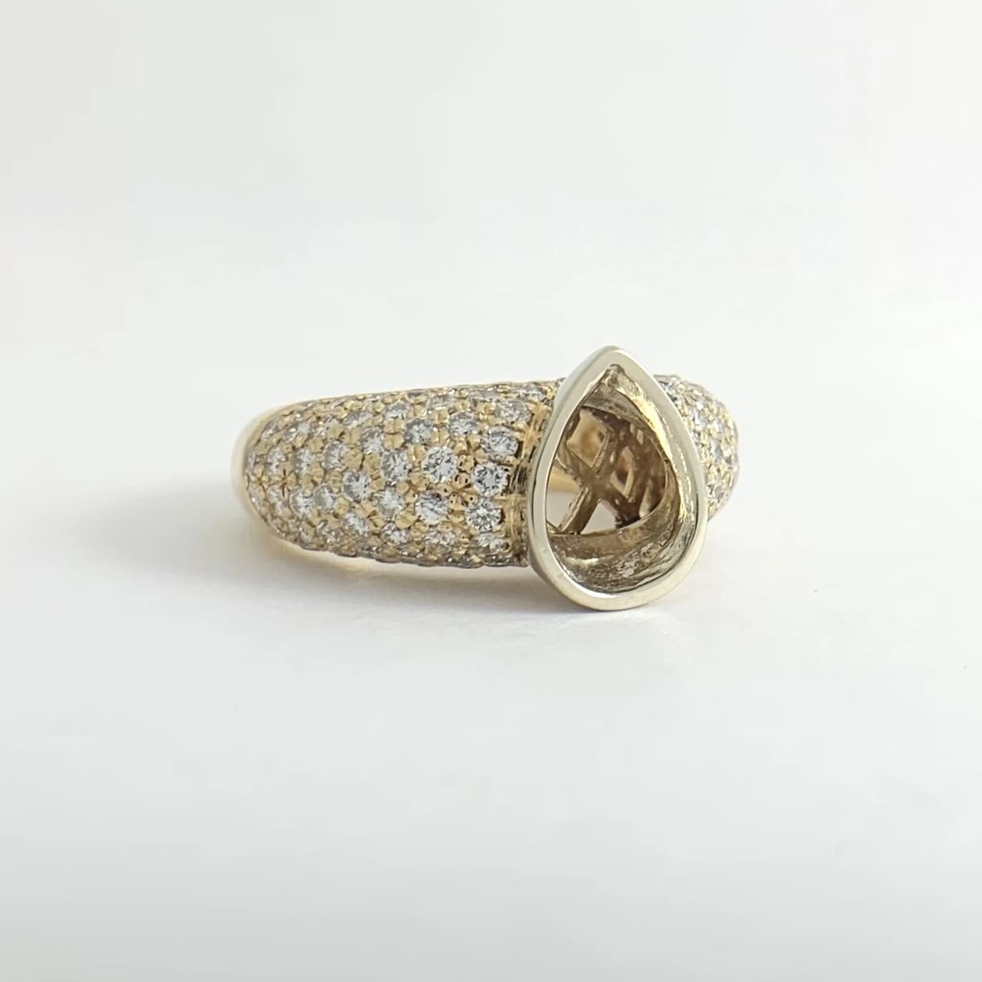 Pave Diamond Pear Bezel Engagement Ring Setting Mounting 14K Yellow Gold 10.22 G - 8