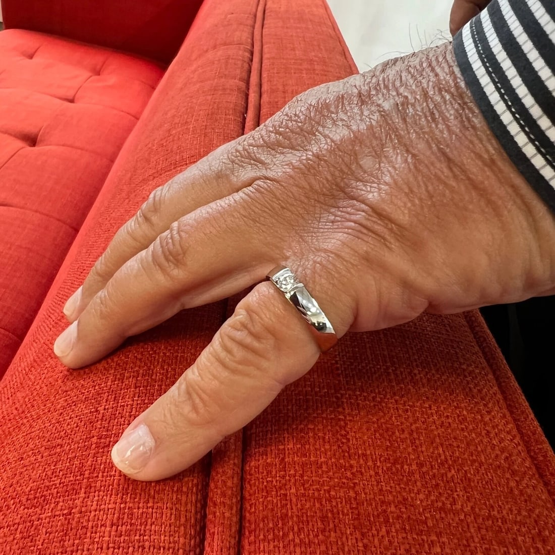 Men's Round Diamond Solitaire Wedding Band Ring 18K White Gold, .33 CT - 5