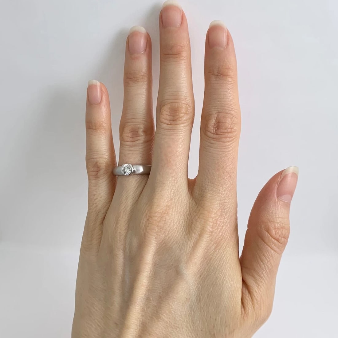 Round Wide Bezel Solitaire Diamond Engagement Ring Satin Platinum .40 CT - 3