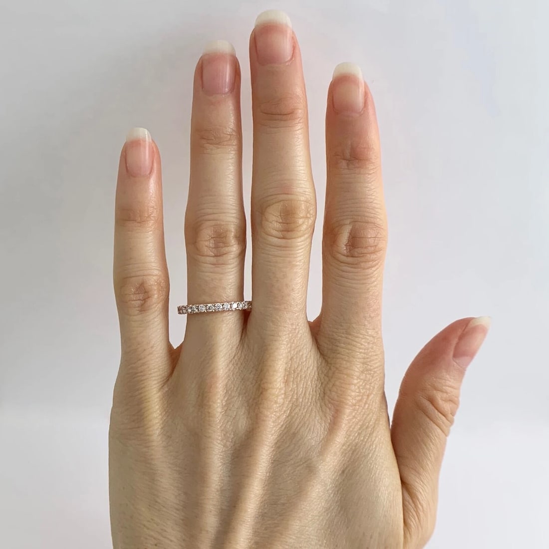 Thin Round Diamond Eternity Wedding Band Ring 14K Pink Rose Gold .65 CTW, Size 6 - 2