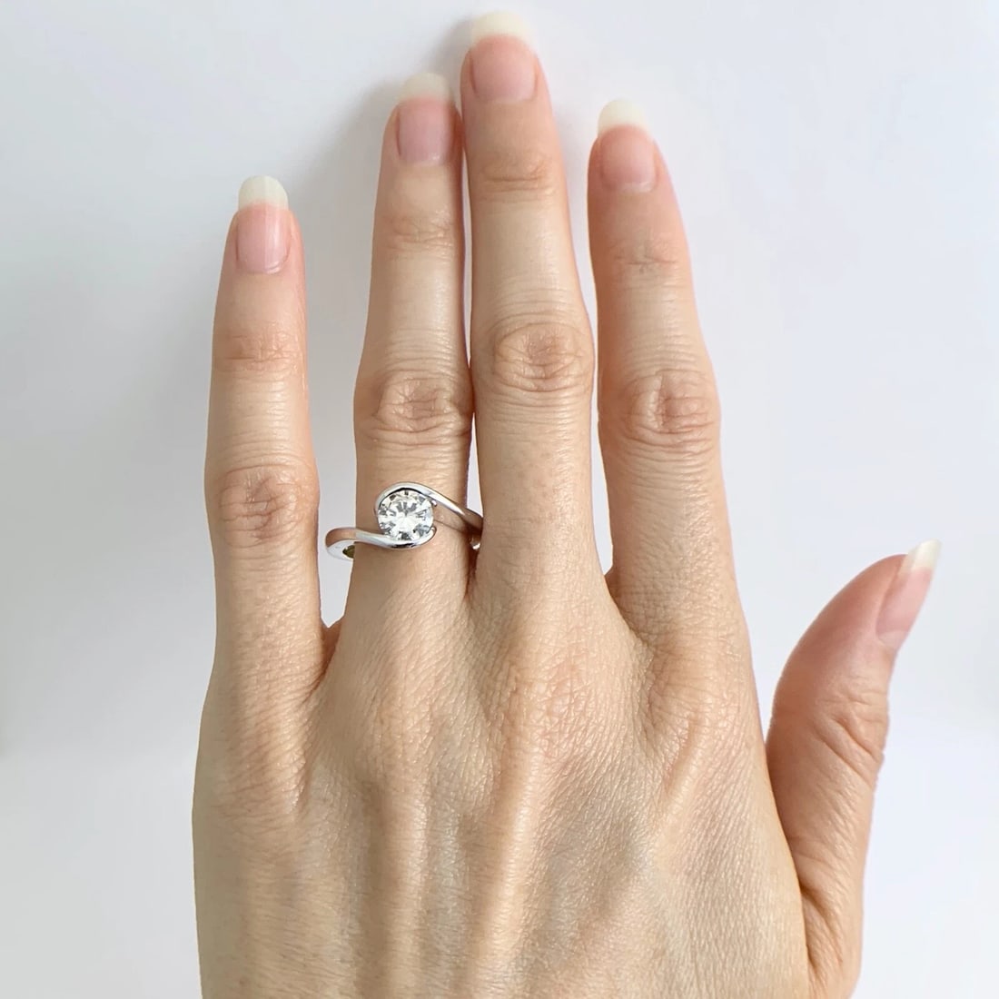 Twist Wrap Bezel Round Solitaire Diamond Engagement Ring 14K White Gold 1.02 CT - 4