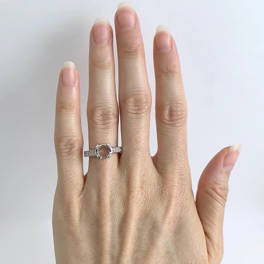 Pave Diamond Textured Engagement Ring Setting Mounting Platinum .25 CTW, 5.45 Gr - 4