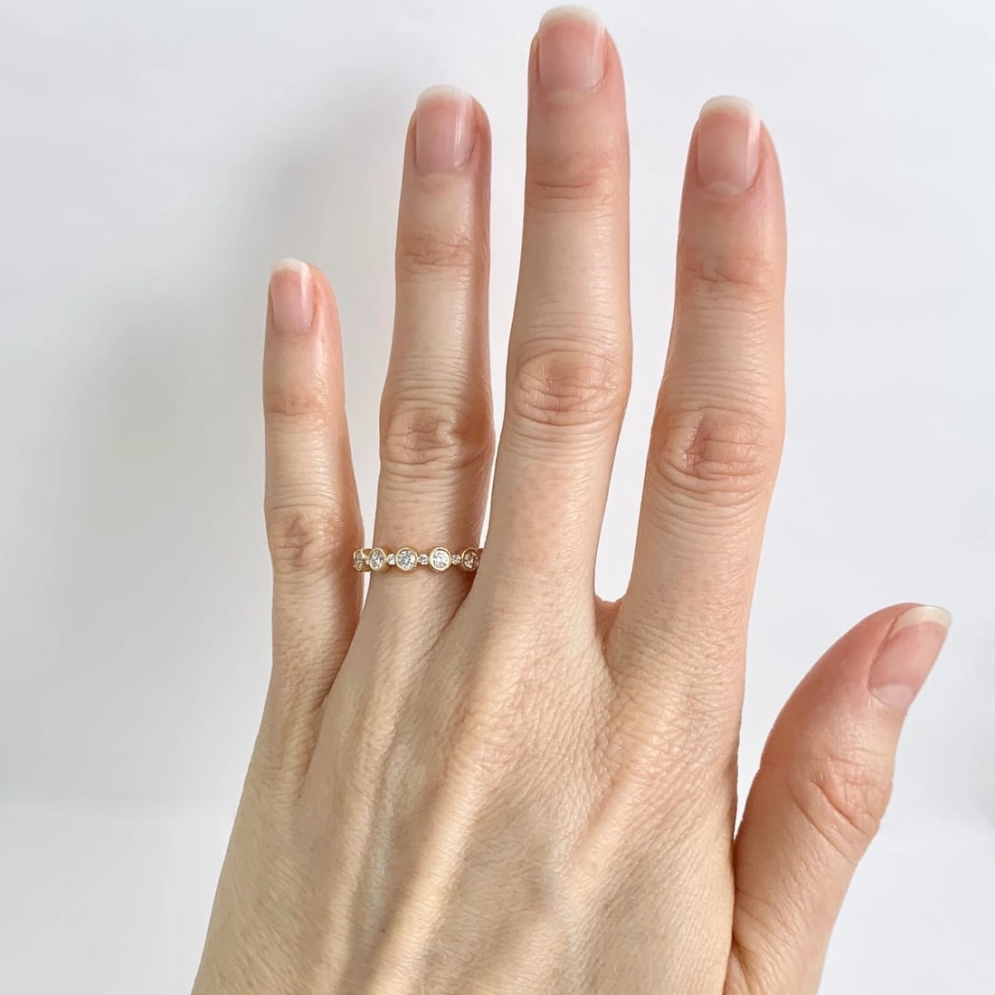Round Bead Set Bezel Diamond Wedding Band Ring 18K Rose Gold, 1.05 CTW - 3
