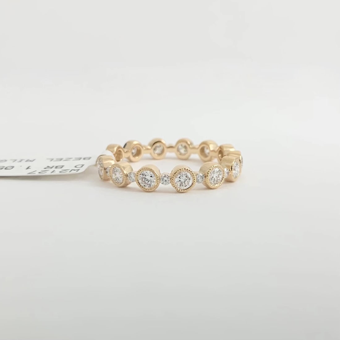 Round Bead Set Bezel Diamond Wedding Band Ring 18K Rose Gold, 1.05 CTW - 6